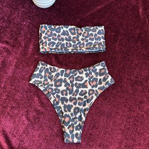 OMKAGI Women's 2 Pieces Bandeau Bikini Swimsuits Off Shoulder High Waist SIZE S